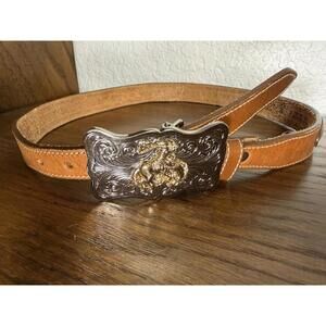 Vintage Justin Beaded Leather Western Belt Southwestern Geometric Design